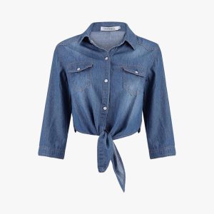 Denim Jean Top Jacket Sleeve Crop Women